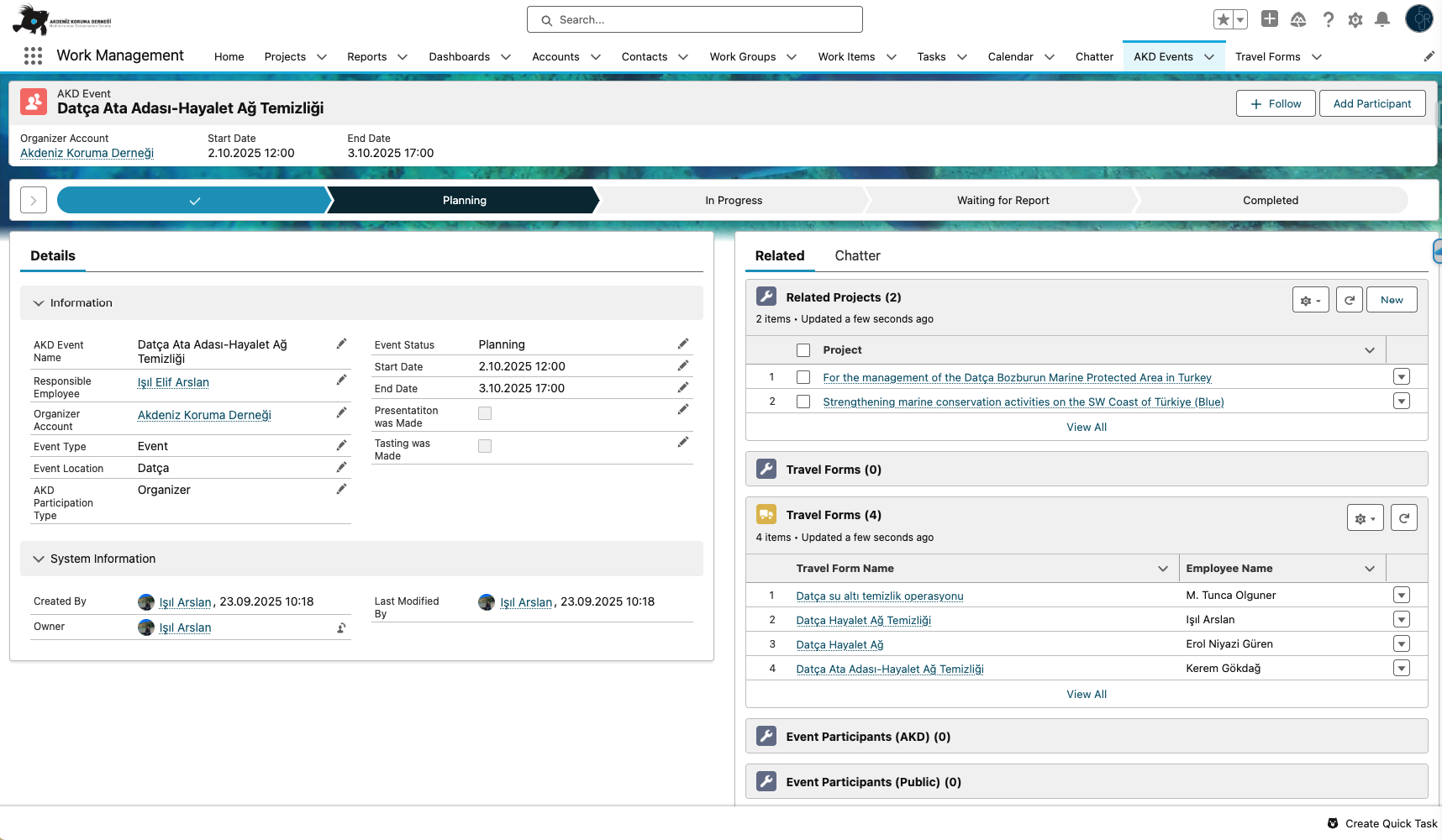 Akdeniz Koruma Derneği Salesforce ekranı 1