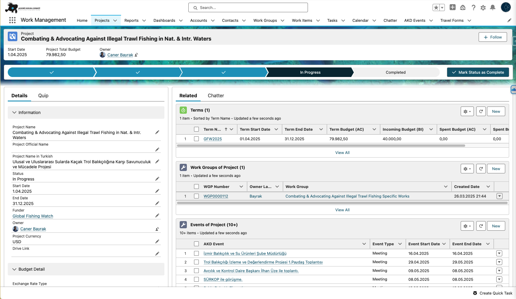 Akdeniz Koruma Derneği Salesforce ekranı 3